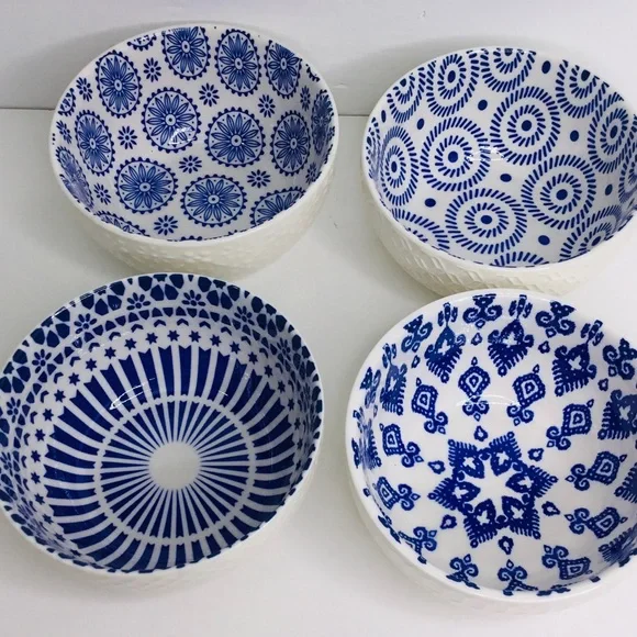 4 Signature International Shibori Tie Dye Cereal Bowls Blue White 5” - Picture 5 of 9
